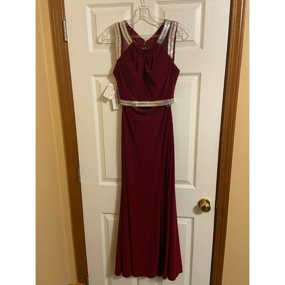 NEW Madison James Wine 2-piece Dress SILVER FRAMED CROPTOP SHEATH JERSEY. Size 2